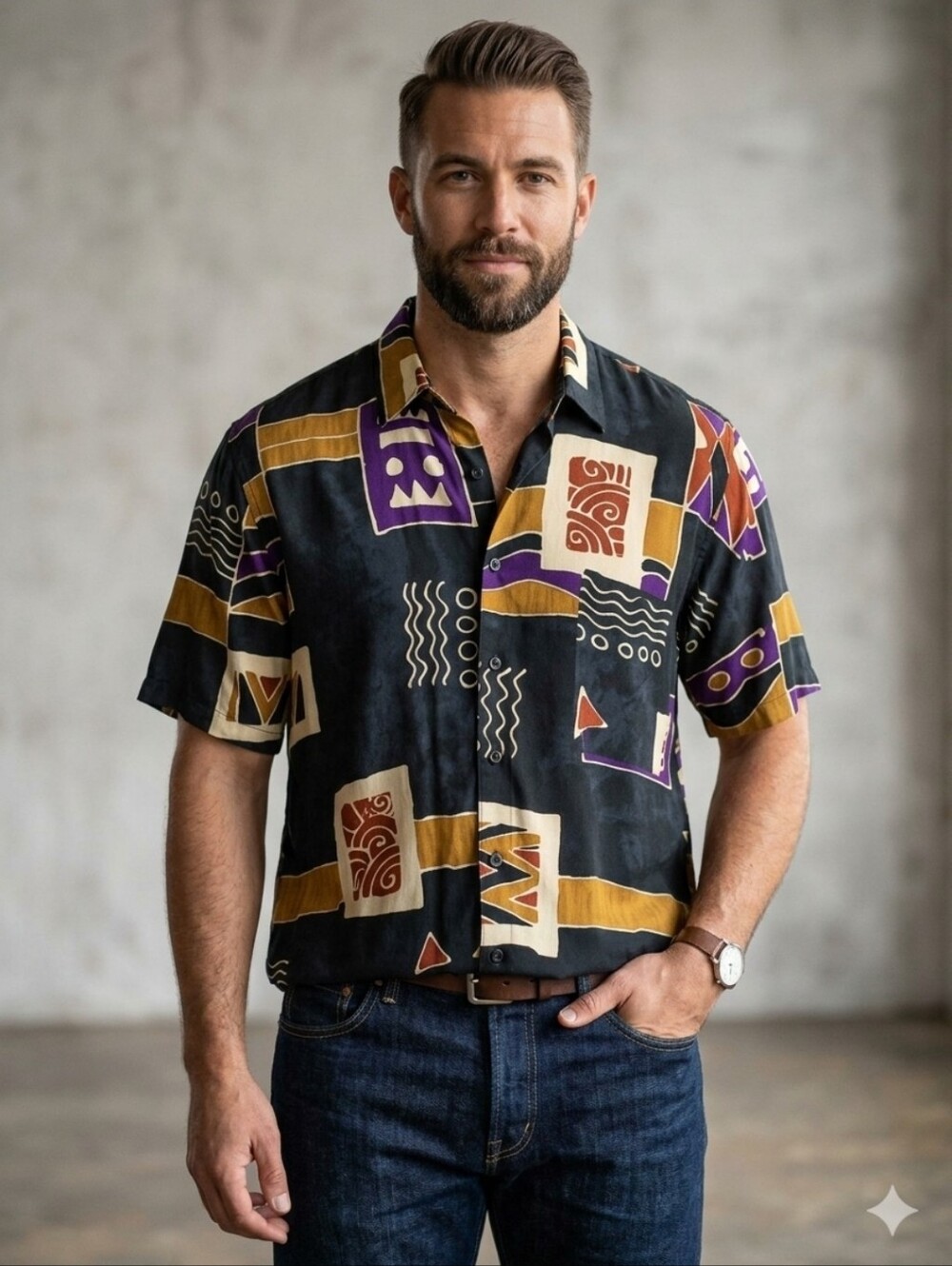 Java Lava Men's Multicolor Geometric Shirt